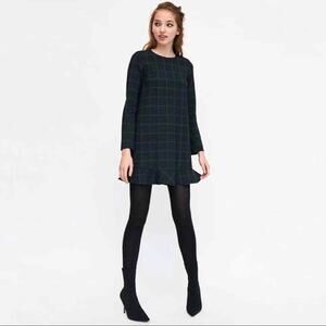 Zara Plaid Ruffle Hem Dress size XS